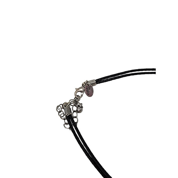 Lia Sophia- Black Rope Necklace -Antiqued Silver, Flower and Crystals (16" -19") - Picture 5 of 8